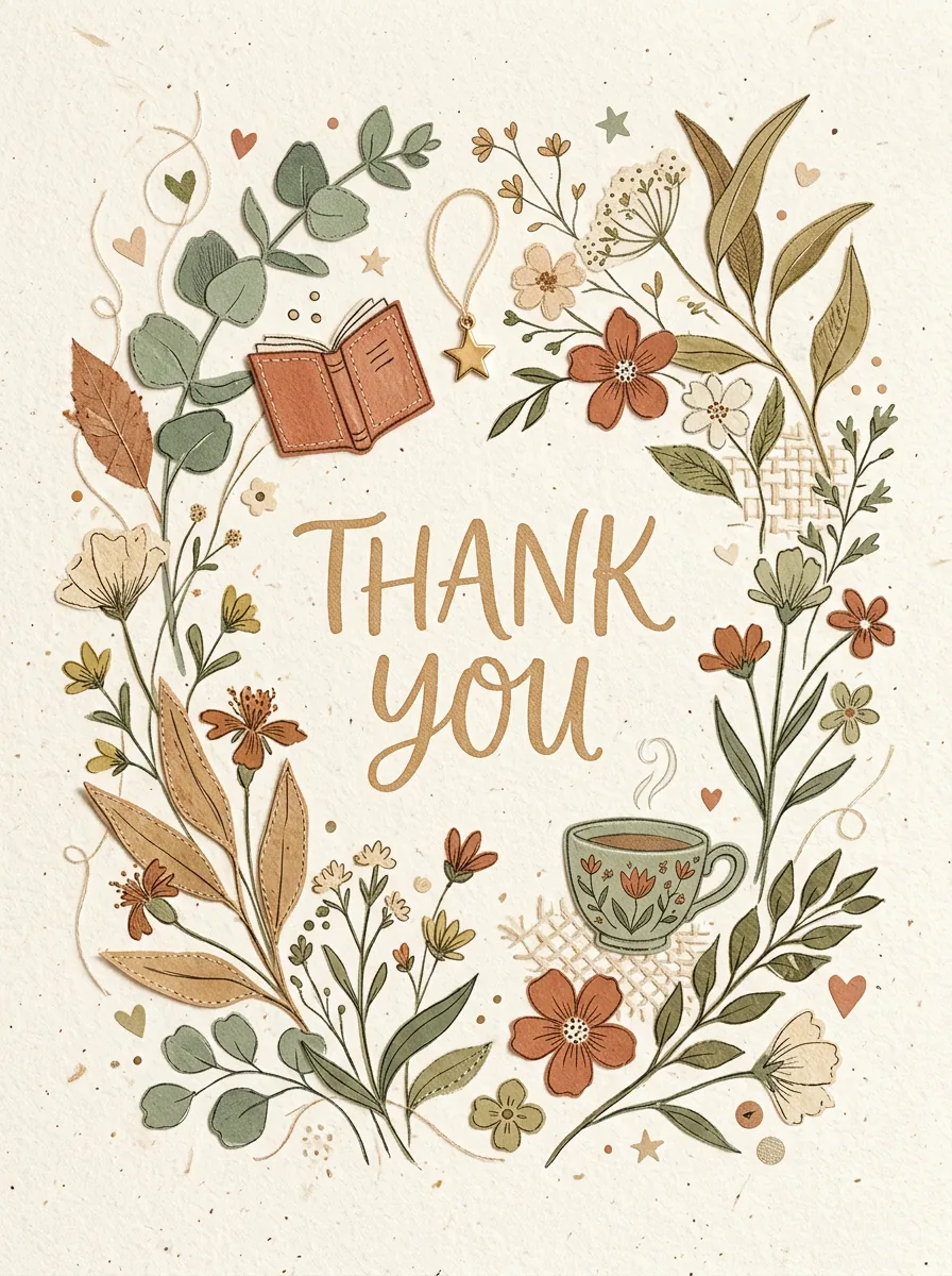A thank-you card with warm sunset tones