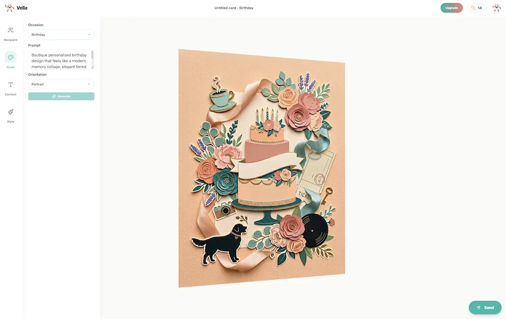 Vella card creator with prompt and preview